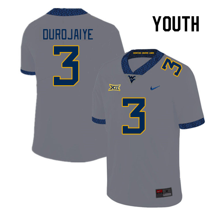 Youth #3 Tomiwa Durojaiye West Virginia Mountaineers College Football Jerseys Stitched Sale-Gray